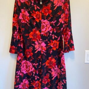 Tommy Hilfiger Black and Pink Floral Long Sleeve Dress